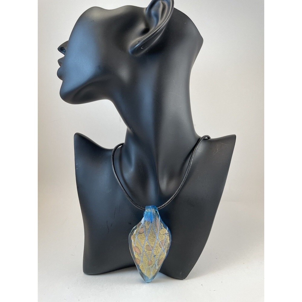Vermeil & Dichroic Glass Pendant Blue  On Robert Lee Morris Black Cord Necklace - Picture 8 of 15